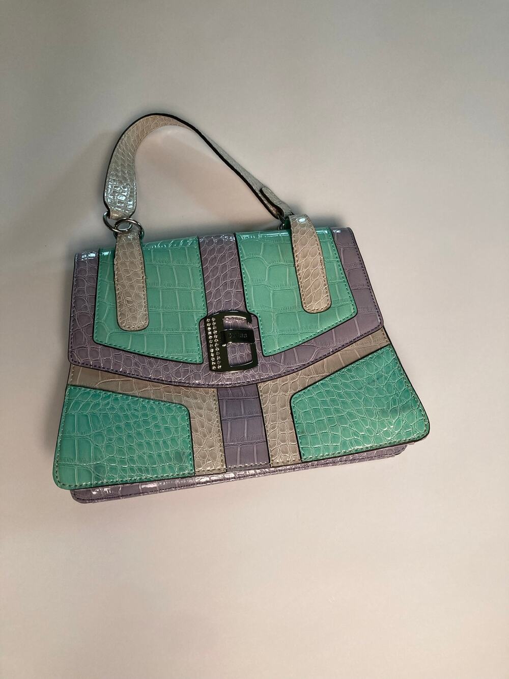 Vintage Y2K Guess Handbag Blue Green Jade Gray Crocodile Pattern